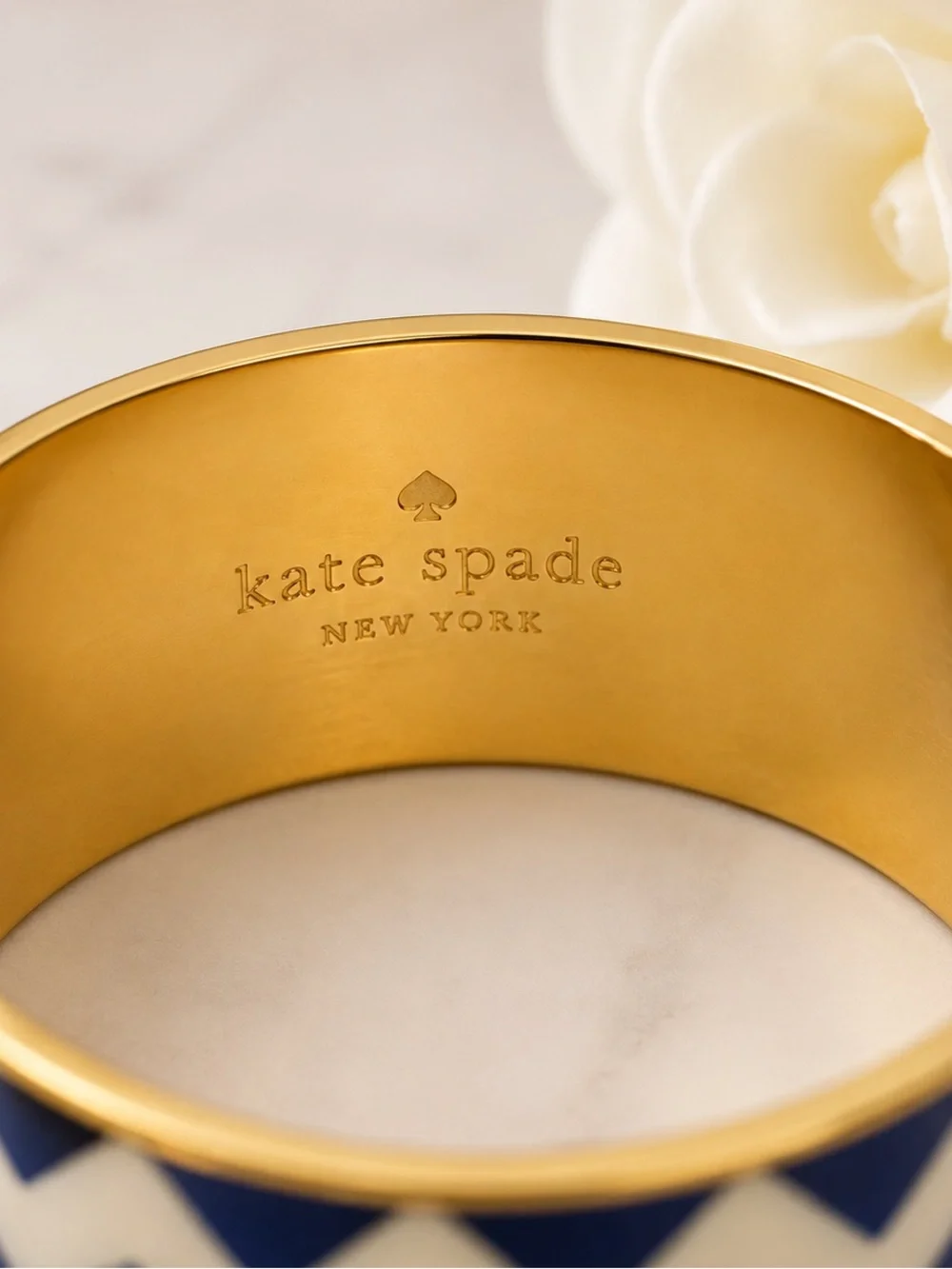 Kate Spade Blue and White Chevron Enamel Gold-Tone Bangle - Picture 5 of 5